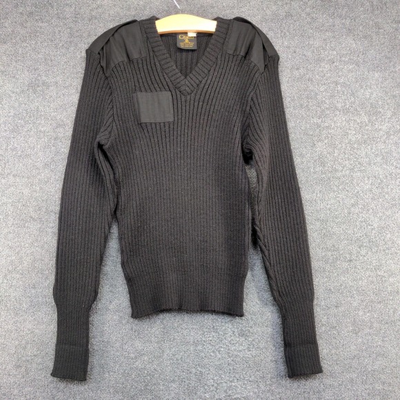 Citadel Mens Ribbed Sweater Black 44 V-Neck Patch Wool Vintage Great Britain - Picture 2 of 12